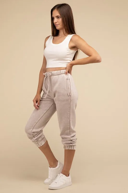 ZENANA Acid Wash Fleece Sweatpants with Pockets