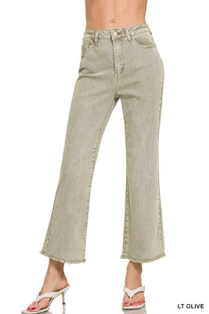 Zenana Light Olive Acid Wash Pants