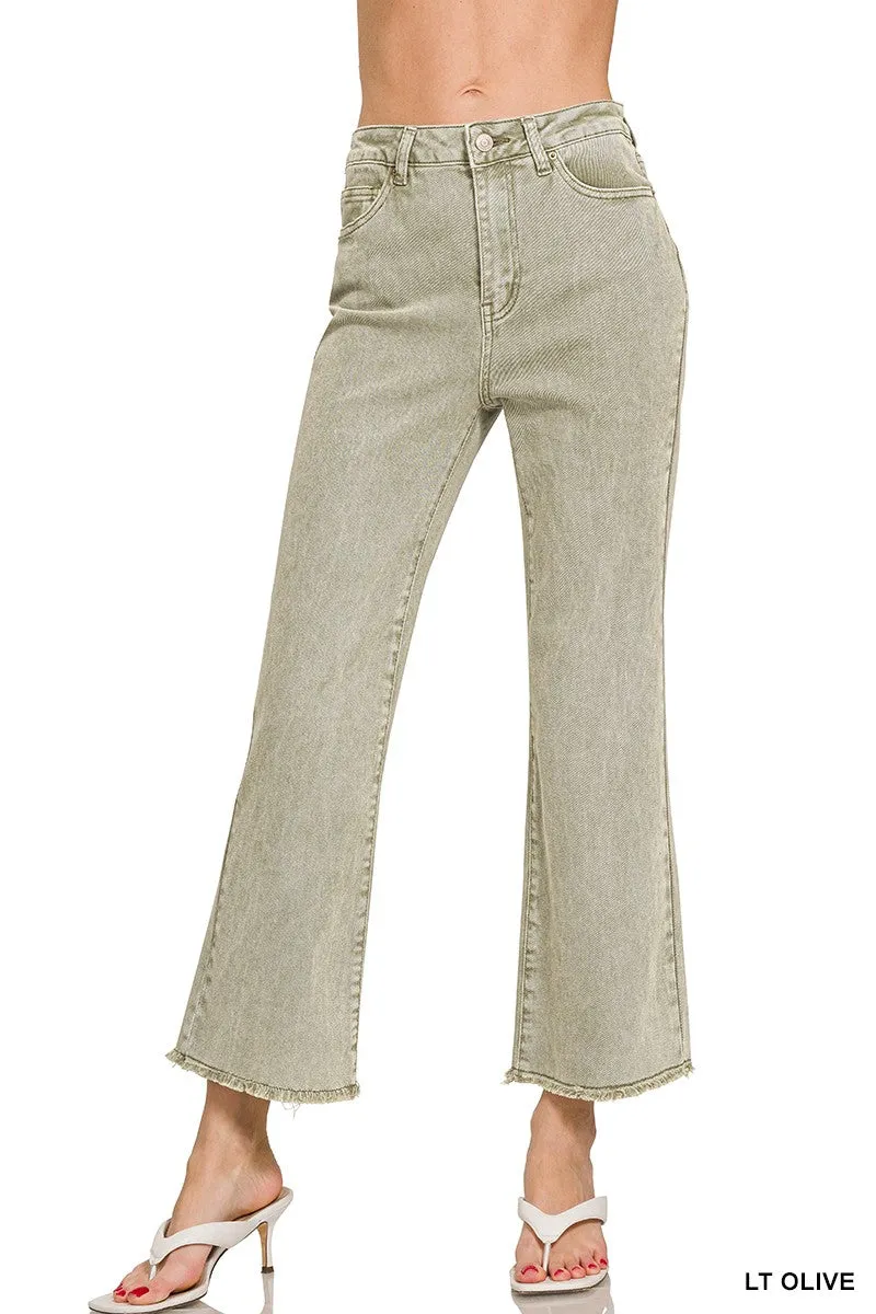 Zenana Light Olive Acid Wash Pants